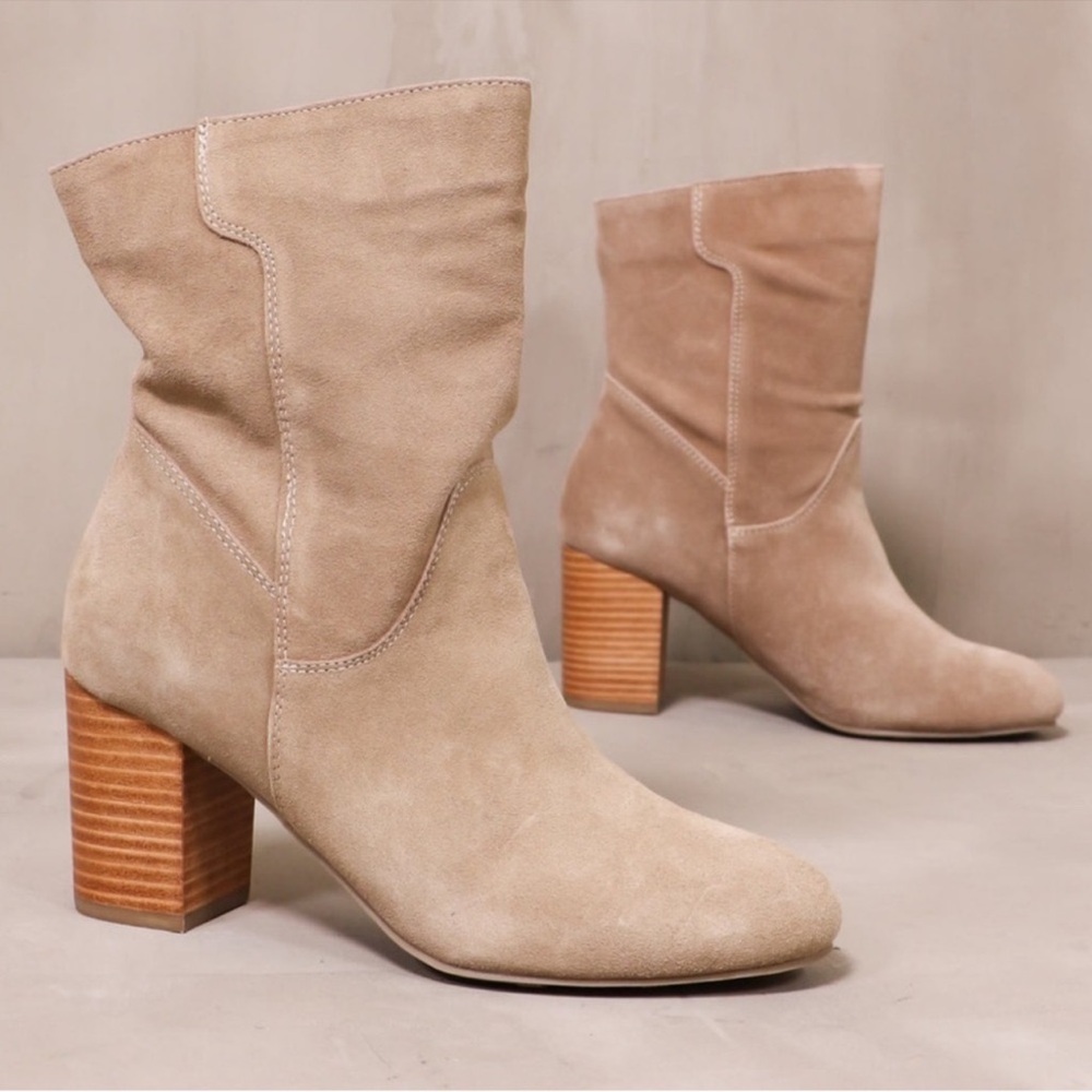 BOUTIQUE MIA Women's Western Boho Suede Slouch Thanks A Scrunch Tan Boots Sz 8.5